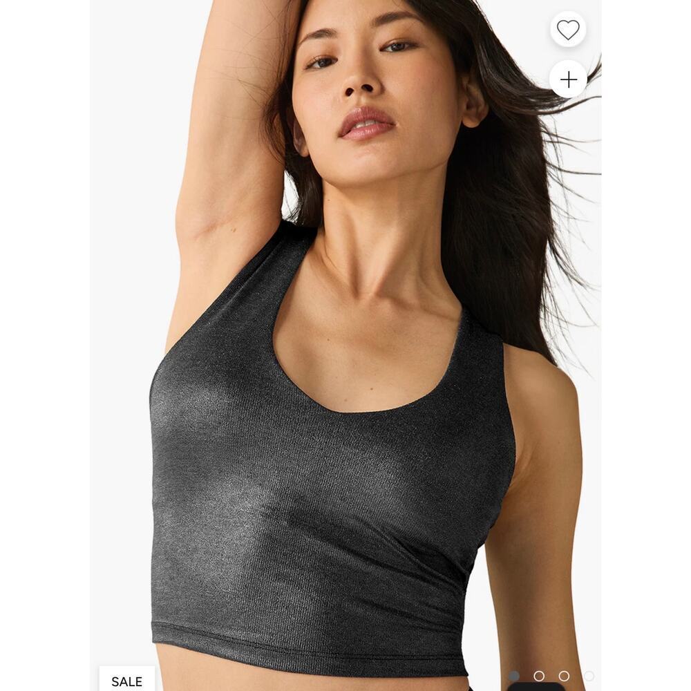 Beyond Yoga NWT Metallic Holographic Sports Bra Small Black Racerback Athleisure